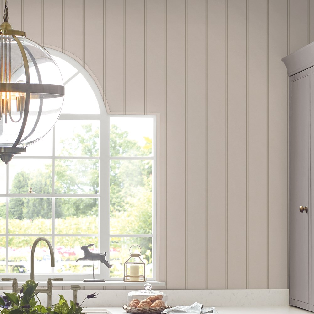 Chalford Wood Panelling Wallpaper 122759 by Laura Ashley in Dove Grey